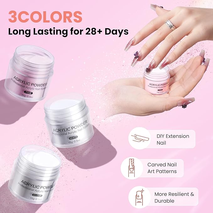 Nail Kit for Beginners with Everything: Practice Hand Acrylic Nail Set Professional Powder Drill Liquid Starter Kits with U V Lamp in Cosmetic Gift Bag for Women Salon Home (Sliver)