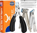 8-in-1 Heavy Duty Toenail & Fingernail Clippers for Seniors Men with Thick & Ingrown Nails - Manicure Pedicure Kit with 360° Swivel Head - Professional Wide Jaw Podiatrist Tools