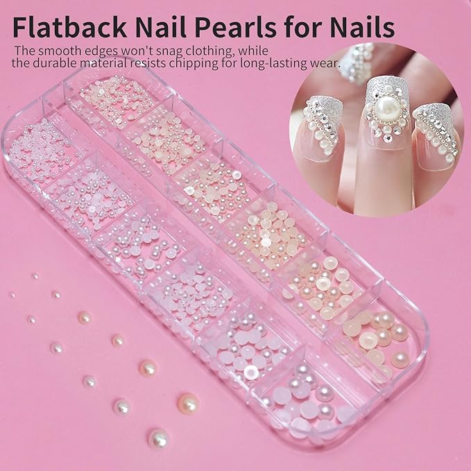 Nail Charms Kit with 30 Sheets Flower Nail Stickers,Colorful Heart Flower Bow 3d Nail Rhinestones And Gems,Nail Pearls Jewels,Tweezer and Wax Pen Art Tools for DIY Design (White And MixColors)