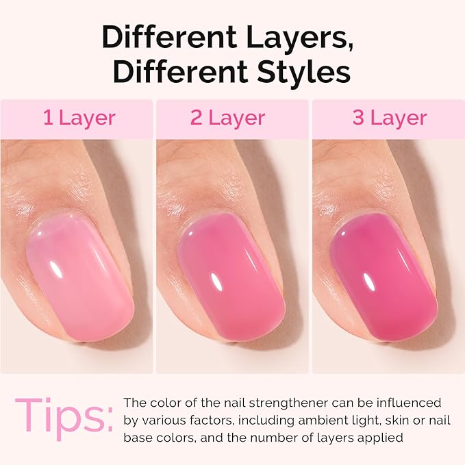 MelodySusie Nail Strengthener and Growth Treatment, 2-in-1 Ridge Filling Base Coat & Glossy Concealer Polish for Damaged Nail Repair and Healthy Shine,Gifts for Women 15ml 0.5 Fl Oz Fuchsia