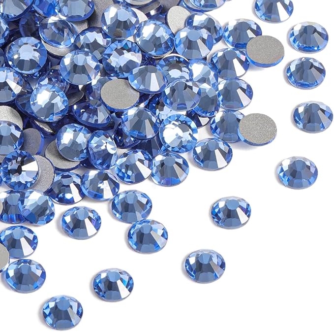 Beadsland 2880pcs Flat Back Crystal Rhinestones Round Gems for Nail Art and Craft Glue Fix,Light Blue,SS20,4.6-4.8mm