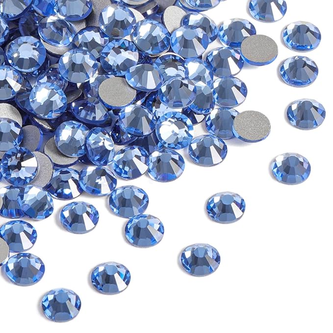 Beadsland Flat Back Crystal Rhinestones Round Gems for Nail Art and Craft Glue Fix, Light Blue, 3.0-3.2mm, SS12/1440pcs