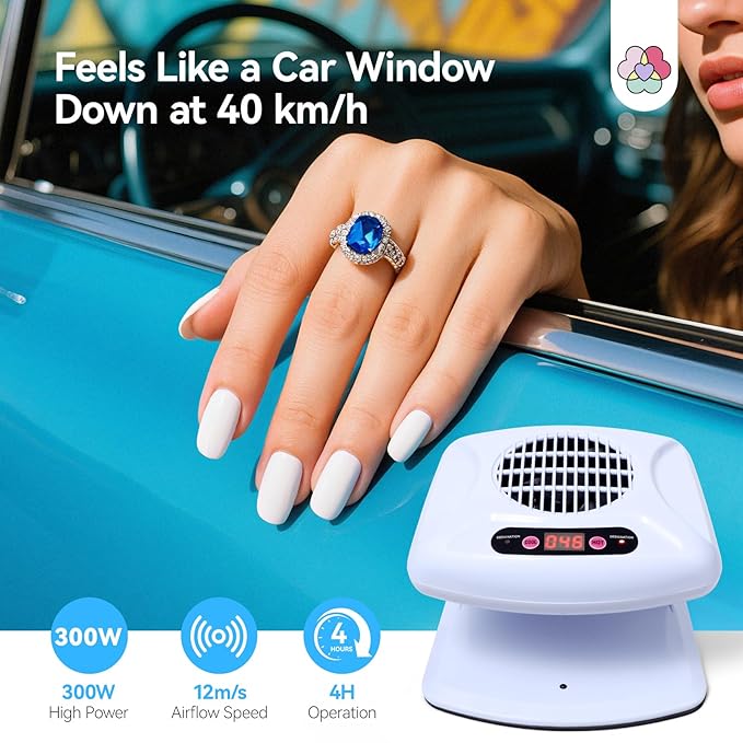SAVILAND 5X Faster Dry Nail Dryer: 300W Strong-Air Nail Dryer for Regular Polish Smart Sensor Nail Polish Dryer Warm & Cool Wind Dual Air Dual Modes Battery-Free Nail Fan Home Salon Use