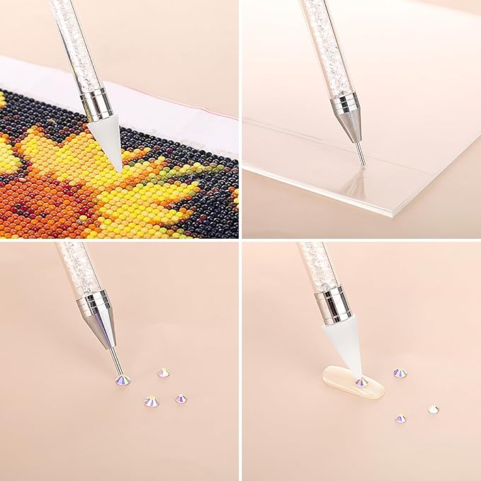 Tatuo Rhinestone Picker Tool Set Wax Pen for Rhinestones Diamond Art Painting Dual Head Dotting Pen with 2 Extra Wax Tips and 1 Nail Art Tweezer for Nail Art DIY Crafts(White)