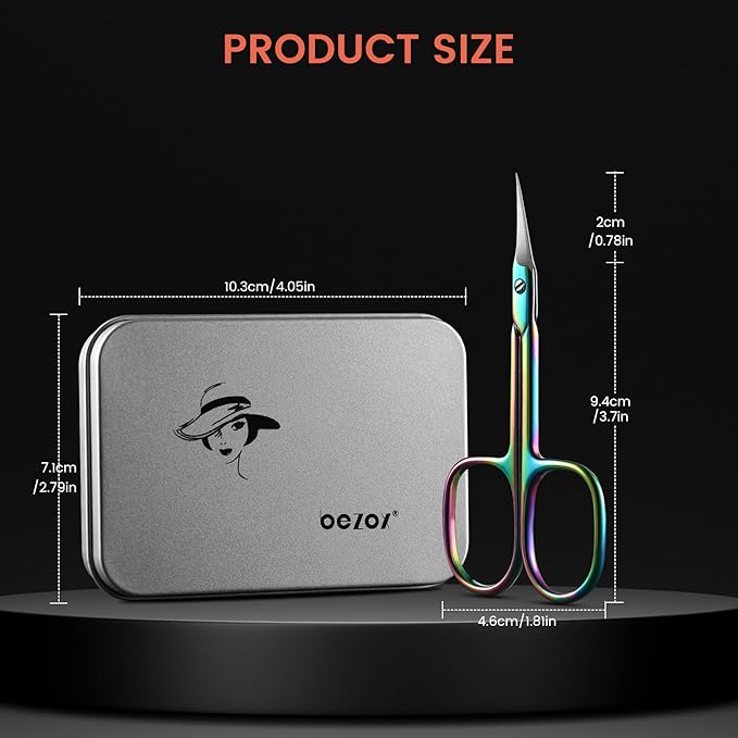 BEZOX Curved Cuticle Scissors - Precision Manicure Scissor Nail Cuticle Trimmer, Professional Stainless Steel Nail Scissors for Cuticle Care, Cuticle Cutter Small Scissors for Women - Rainbow