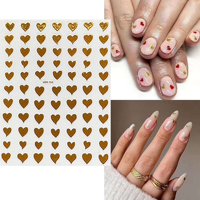 12 Sheets Valentine's Day Nail Art Stickers Decals Heart Nail Stickers Valentines Red Love Design 3D Self-Adhesive Nail Decals Colorful Manicure Supplies for Holiday Nail Art Decorations