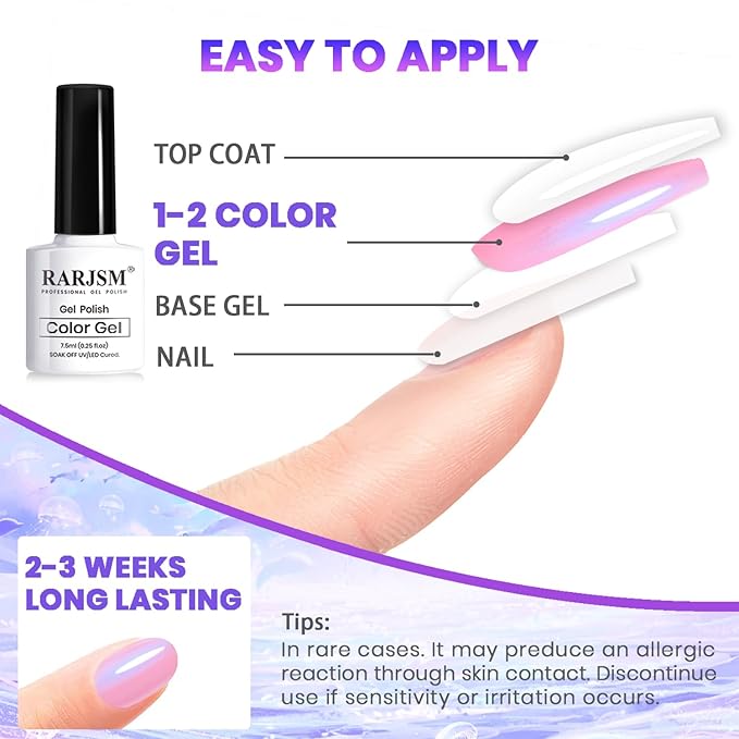 RARJSM Pearlescent Gel Nail Polish Set Mermaid Dreams Iridescent Shell Glitter Gel Polish 6 Colors Pink Blue Green Purple Gold Shimmer Swirl Thread Effect Soak Off Curing Requires Home Salon