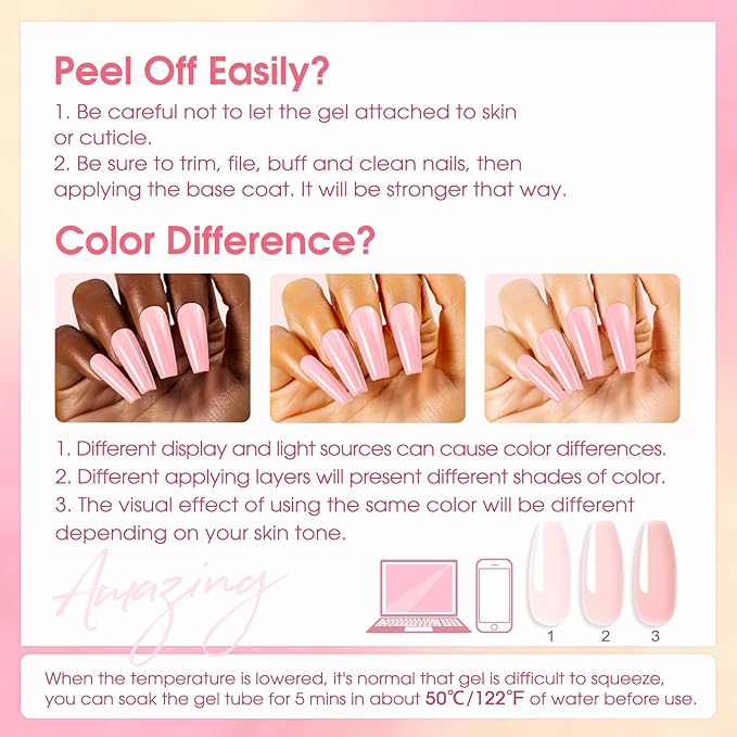 ROSALIND Poly Nail Gel Kit -8 Colors + White Brown Accessories Clear Nude Christmas Poly Nails Gel Starter Kit With Slip Solution Nude Pink Extensions Set with Mini UV Lamp