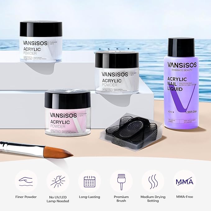 Acrylic Nail Kit for Beginners: Clear White Pink Powder and Liquid Set Professional Nails Kit Acrylic Set with Brushes for Home DIY
