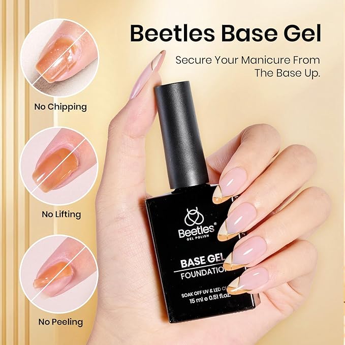 Beetles 6 Pcs 15ml Glossy & Matte Gel Top and Base Coat Set with Protein Nail Prep Dehydrator and Primer Acid-Free & Hema-Free Dehydrate Bond Primer t for Acrylic & Gel Nail Polish Gifts