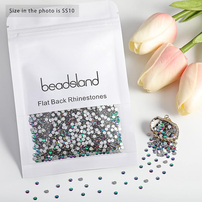 Beadsland Flat Back Crystal Rhinestones Round Gems for Nail Art and Craft Glue Fix, Green Volcano, 2.7-2.9mm, SS10/1440pcs