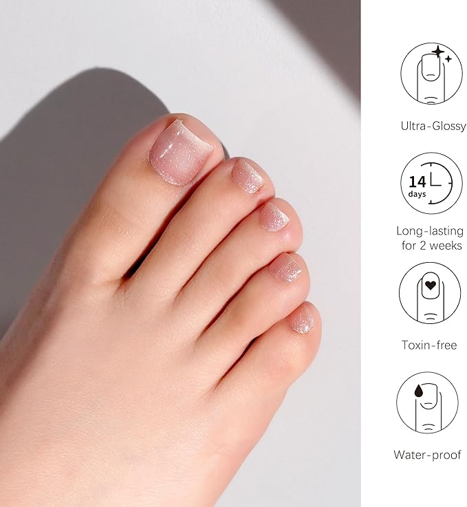 DANNI & TONI Semi Cured Gel Toenail Strips Red Ombre (Rose Ember) Translucent Gel Toenail Stickers Cat Eye 37 Stickers