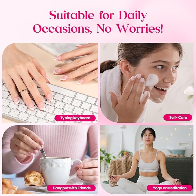 Beetles Press On Nails - Romantic Dream| 3 Colors Short Almond French Tip Press On Nails | 16 Sizes 192 Pcs Natural Salon Quality Spring Gift For Women