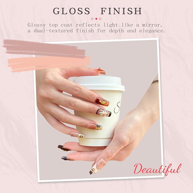 Handmade Long Square Press On Nails - 3D Flower & Cherry French Design, Reusable Acrylic Full Cover Nails (M-10PCS)