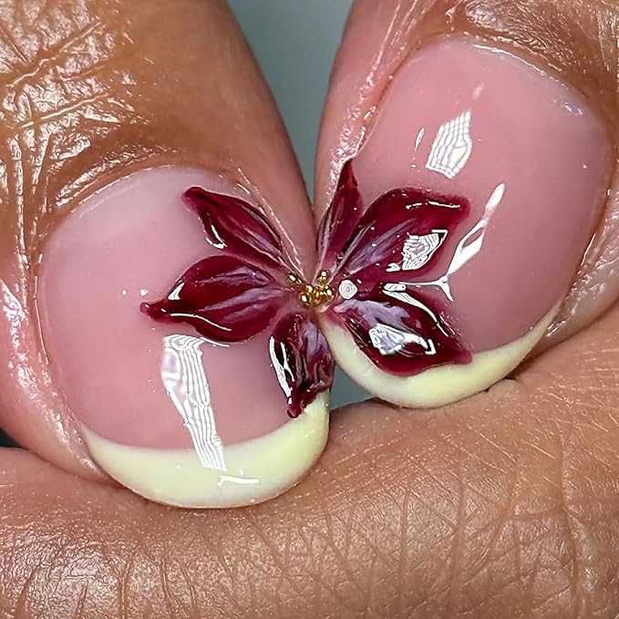 Press on Nails Short Oval MABKJLF Yellow French Tip Fake Nails Flower False Nails with Plumeria Floral Designs Ombre Glossy Glue on Nail Spring Summer Acrylic Nails for Women Girls 24Pcs