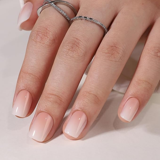 Square Press On Nails Short SEENEEY Soft Gel Ombre Fake Nails, Reusable Stick On Nail in 16 Sizes Glue on Nail for Women 32pcs, Gradient 02