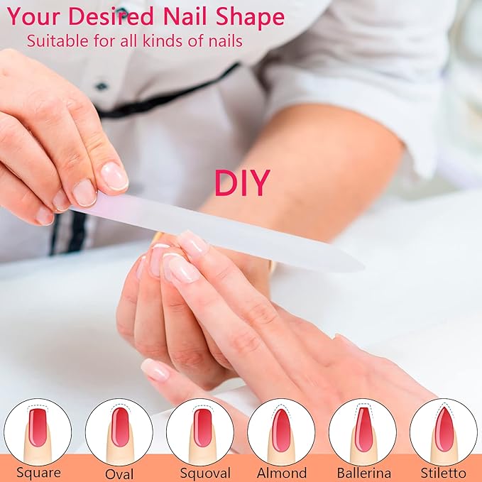 Glass Nail File in Case, Glass Fingernail File, Christmas Gifts Stocking Stuffers, Double-Sided Etched Crystal Nail File for Nail Art & Nail Care(Green)