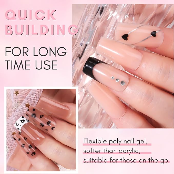 Makartt Poly Nail Gel Kit, 2PCs 50ML Light Nude & Dark Almond Colors, Large Capacity Poly Nail Gel Set, Strong Builder for Extension, Strengthener, 3D Diy Hard Gels Manicures Home Salon