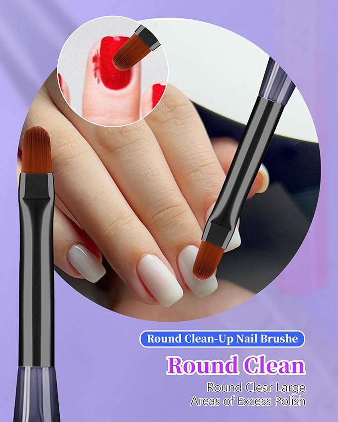 3PCS Nail Polish Clean Up Brush, Round&Falt&Angled Acetone Resistant Nail Brush for OPI Nail Polish Remover, Fingernail Cleaning Brushes at Home Nail Art and Designs(Gilded Blue)