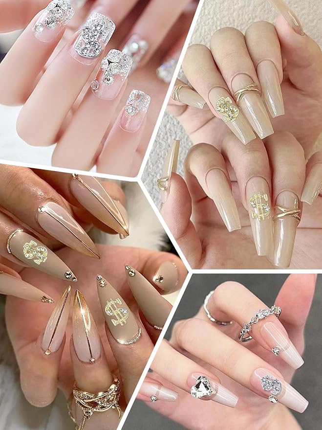 20Pcs Money Dollar Nail Charms, Wsimily 3D Silver Gold Alloy Dollar Rhinestones Nail Art Charms Shiny Money Sign Crystal Nail Decorations for Women Girls Nail Art Craft Jewelry DIY
