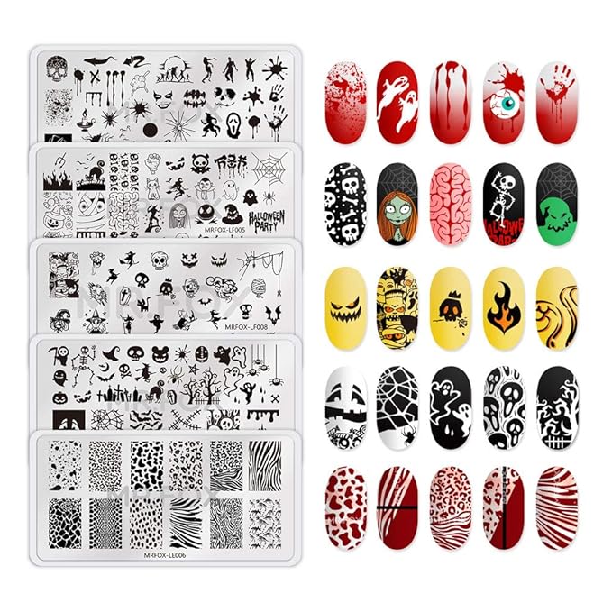 Mr. Fox Nail Printing Board Set Halloween Flame Leopard, Zebra and Snake Motifs Nail Art DIY Stamping Template