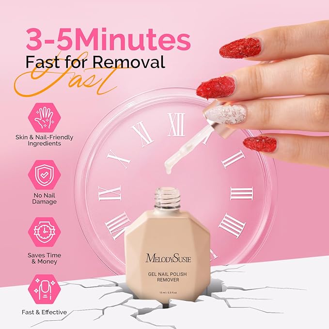MelodySusie 2Pcs Gel Nail Polish Remover with Cuticle Oil, No Need to Wrap and Soak, Remove Gel Polish in 2-5 Minutes at Home No Damage to Nails with Cuticle Pusher Tool Nail File Wipes