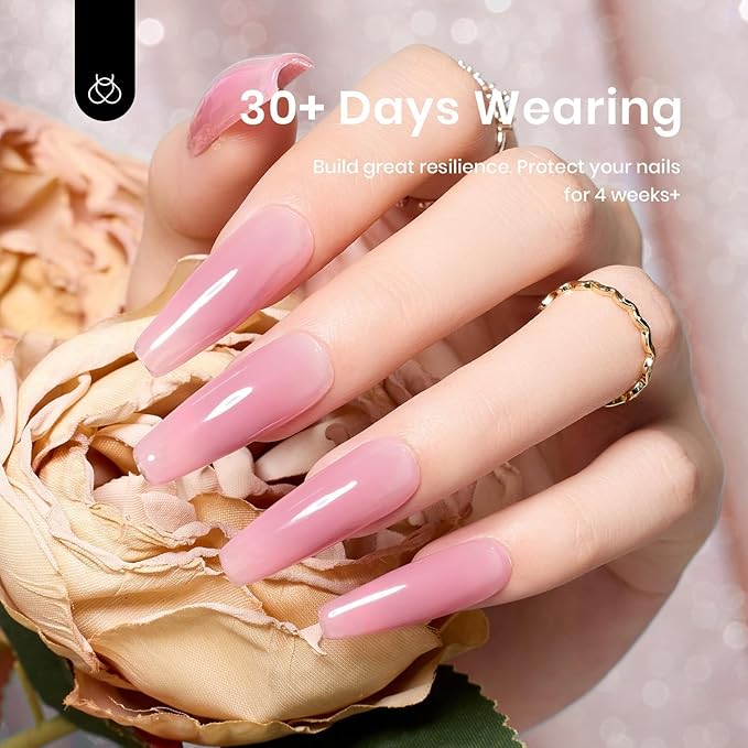 Beetles Builder Gel Set, 6 Colors 7 in 1 Clear Nude Pink Brown Strengthener Gel for Nail Extension & Building Apex Friendly for Beginner Women,UV & LED Lamp Needed