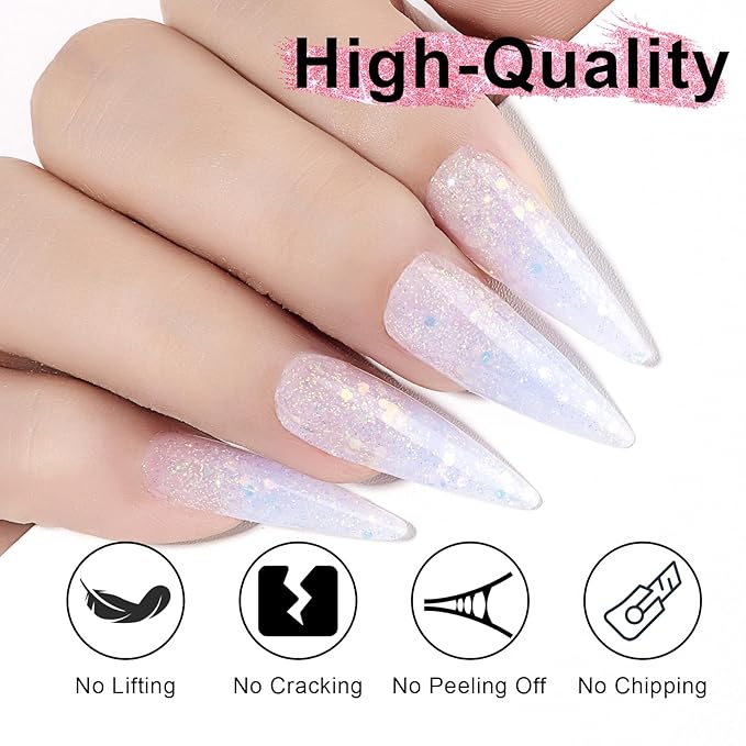 NXJ INFILILA Glitter Poly Nail Gel, Baby Blue Colors Poly Extension Gel Nail Enhancement, Thickening Glossy Builder Home DIY Salon Use for Girls UV/LED Nail Lamp Required P07
