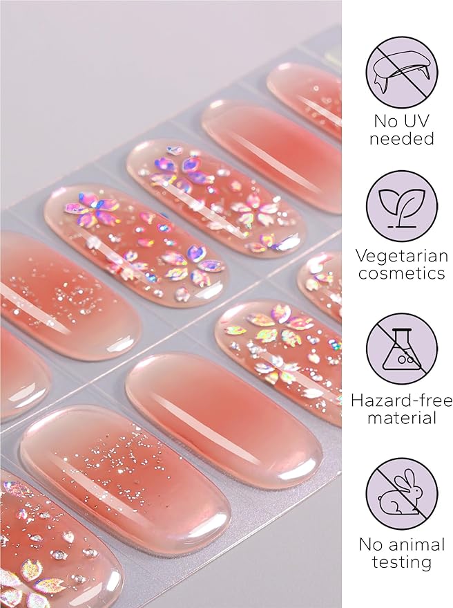 Nail Polish Strips – 32PCS UV Free Salon Quality Wraps, Long Lasting Gel Nail Stickers for Women (Pink Sprinkles)
