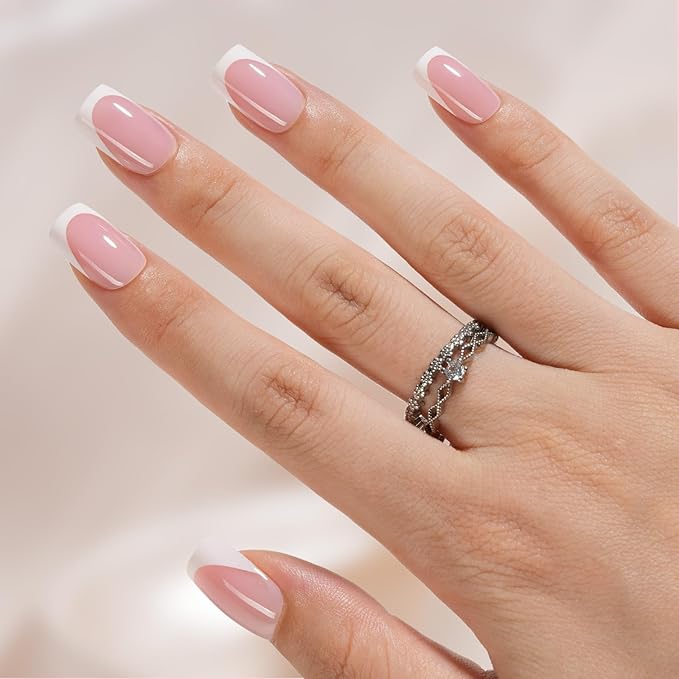 Vansiho Pink French Gel Nail Tips, 150Pcs Short Square Soft Gel Nail Tips, French Tips Press on Nails, Fake Nails for Nail Art DIY 15 Sizes