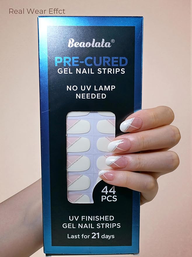 Real Gel Nail Strips (No UV Light Needed) - 44Pcs Salon Quality Nail Stickers - Long Lasting Polish Wraps for Women, Easy Apply & Remove (Minimalist Dawn)