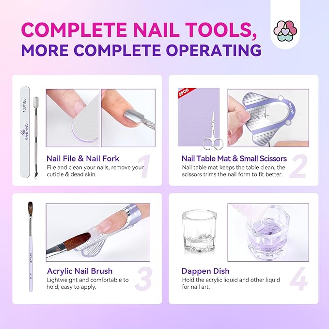 SAVILAND Acrylic Nail Kit with Drill & Essential Oil: Professional Acrylic Nails Kit for Beginner with Everything Nail Powder & Liquid Nail Primer Complete Home DIY Kit Salon Women Christmas Gift