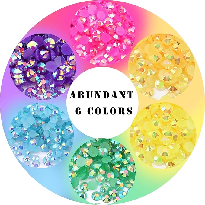22800Pcs Flatback Rhinestones Multi Sizes Colorful Jelly Rhinestones Resin 6 Colors AB Nail Gems for Crafts Makeup Face Tumblers DIY Decoration 2/3/4/5mm