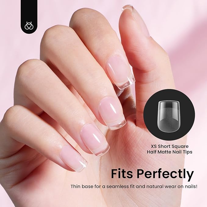 Beetles Gel Nail Tips 288 pcs Extra Short Square Nail Tips 12 Sizes Full Cover Gel Press On Nails Half Matte Acrylic Square Fake Nail Extension Set for Women Home DIY