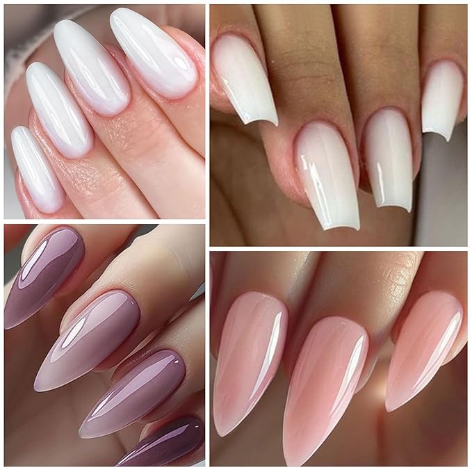 Poly Nail Gel Starter Kit, 7 Pcs White Pink Purple Builder Gel Extension Kit for Beginners Poly Extension Enhancement Builder Nail Manicure Salon French Art DIY