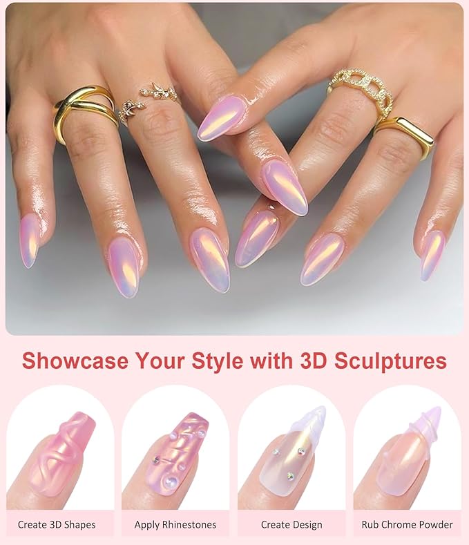 Chrome Nail Powder BISHENGYF -【Fairy Effect】 Gold Chrome Nail Powder Aurora Mermaid White Pearl Pink Chrome Powder for Nails, Metallic Mirror Pigment Glitter Dust for Manicure Decoration DIY