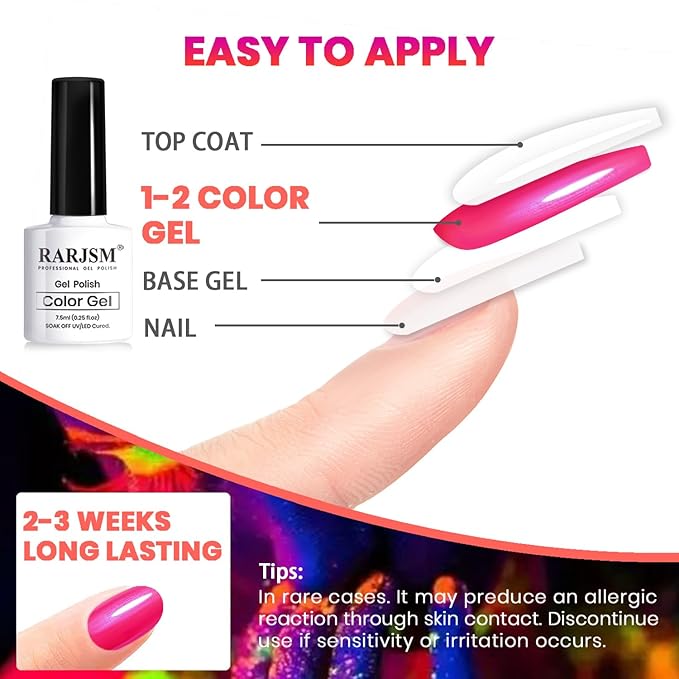 RARJSM Pearl Gel Nail Polish Set Neon Green Blue Yellow Orange Red Pink Rainbow 6 Bright Colors Iridescent Mermaid Shell Glitter Polish Shimmer Multichrome Swirl Thread Effect Curing Requires