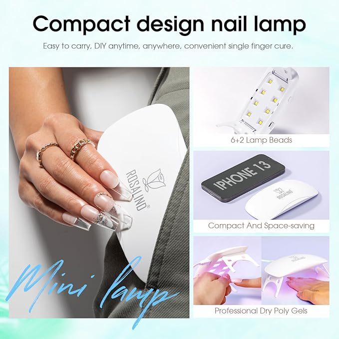 ROSALIND Pink Poly Nail Gel Kit -12 Colors + Nail Art Accessories Kit Nude Shades Poly Nails Gel Starter Kit with Slip Solution All Seasons Classic Colors Nails Extensions Set with Mini UV Lamp