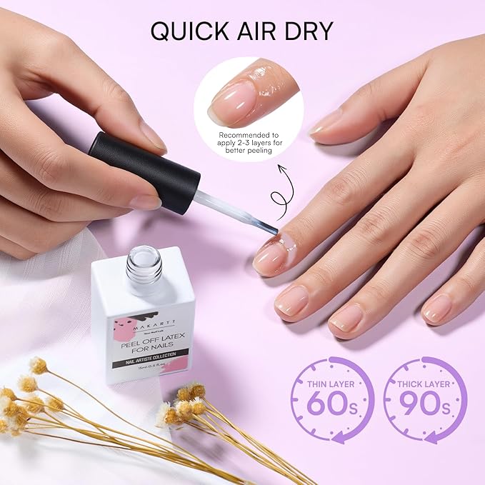 Makartt Liquid Latex for Nails: Nail Polish Barrier Peel Off for Clean Edges, Quick Dry Peel Off Cuticle Guard, Latex Tape for Nails Gel Polish, Stamping, Chrome Powder for Nail Art Home Salon Use