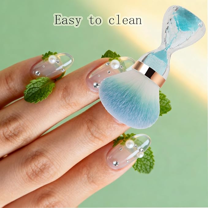 Nail Dust Brush for Acrylic Nails,Soft Brush Nail Art Dust Powder Remover Brushes Nail Art Dust Powder Remover Brush with Sequins and Dandle for Nails Soft Nail Duster Brush(Blue)