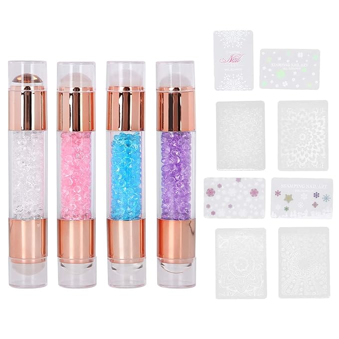 Nail Stamper Kit, 4Sets Manicure Art Stampers Silicone Nail Stamp Pens Stamping Plates Double Ended with Nail Seal Plate Manicure Stamp Pen Set for Home Nail Salon Manicure Tools