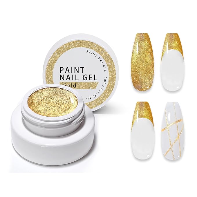 Gel Paint For Nails Art, Paint Nail Gel For French Tip Tool Design For Home Salon DIY Gel Nail Art (Gold, M)