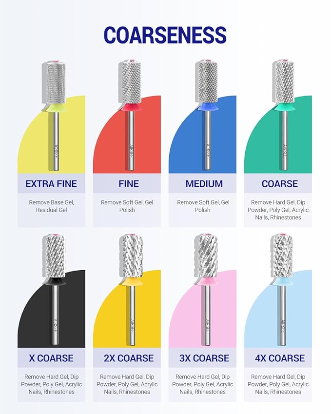 AIRSEE Tungsten Carbide Acrylic Nail Drill Bit Efile Electric File Machine Head Tip for Manicure Polishing Art Remove Gel 3/32" 2 Way Beginner Safety Pink Crystal Top Barrel Fine-F