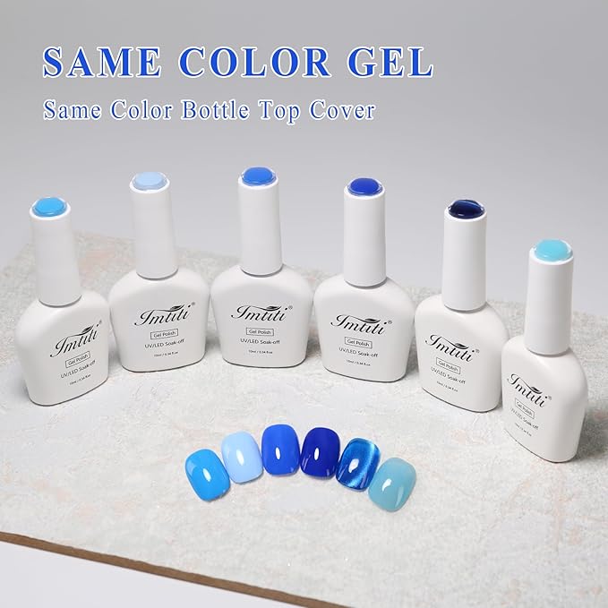 Imtiti 6 Pcs Gel Nail Polish Set, Large Capacity 10ml Same Color Same Bottle Cap Gel Polish Set,Navy Blue Long Lasting UV/LED Soak Off Nail Art Manicure Salon DIY at Home,Cat Eye Blue(10ml*6)