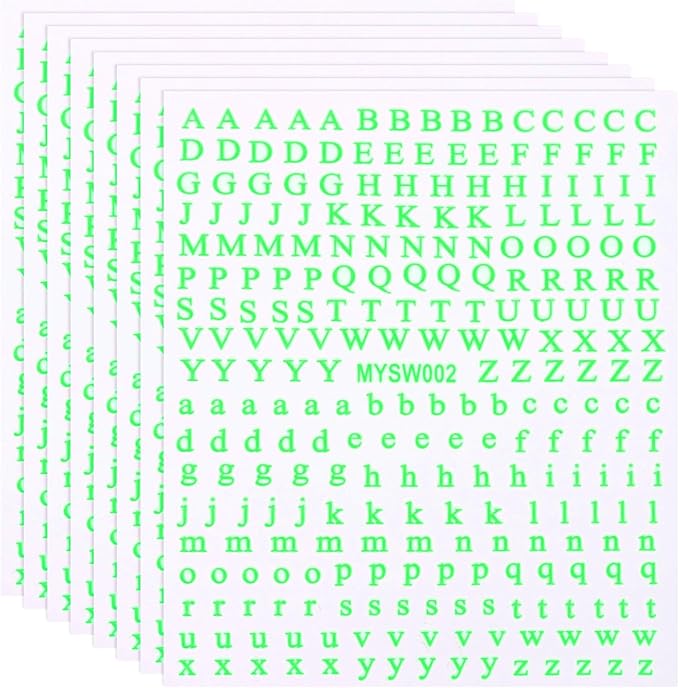 PATIKIL Letter Nail Stickers, 8 Sheet 3D Self-Adhesive English Letter Nail Decals Small Alphabet Art Sticker Metallic Fluorescence Design Manicure for Women DIY Decor, Fluorescent Green