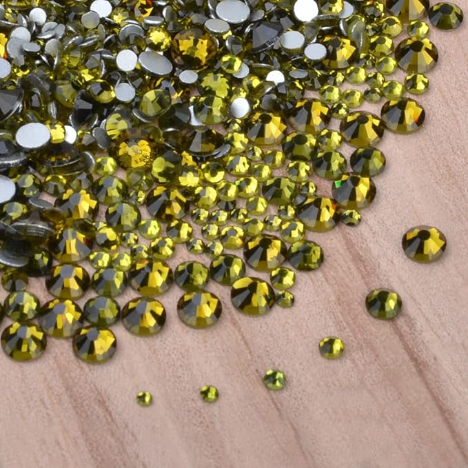 10000 Pieces Rhinestones 6 Sizes Round Crystal Glass Flat Back Rhinestones with 1Tweezers and 1Picking Pen for Nail Art Crafts Clothes Bags DIY (Olivine)