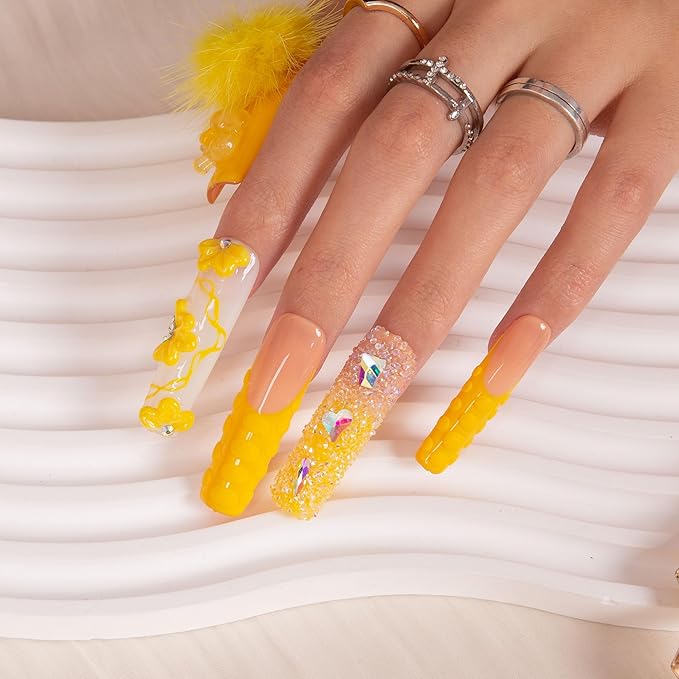 LOVFUL Press on Nails Yummy| Handmade with Full Covered Crystals| Reusable Fake Nails| Square Mid length 1.7in| H131-S
