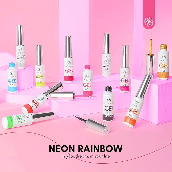 SAVIALND Gel Nail Art Polish Set: Nail Art Pens Markers Gel Liner Nail Art Polish Set Paint Set with White Red Silver Gold Nail Painting Drawing for Line Pulling Nail Polish Drawing