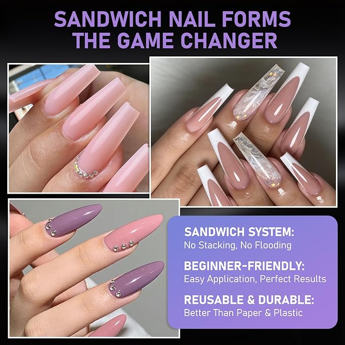 TOROKOM Sandwich Nails Dual Forms - 240Pcs Dual Forms for Builder Gel & Poly Gel 15 Sizes Trapezoidal Nail Mold for Quick Nails Extension, No Paper Forms Needed, Salon Nail Art Tools