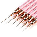 Yasterd Pink Metal Handle Nail Art Brushes, 6pcs Striper Set for Long Lines, Thin Details, Fine Drawing, Delicate Coloring, Elongated Lines, Sizes 5/7/9/11/15/25mm